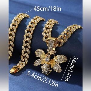 Necklace Alloy Full Butterfly Pendant Cuban Collar Chain Length 19.6 inches